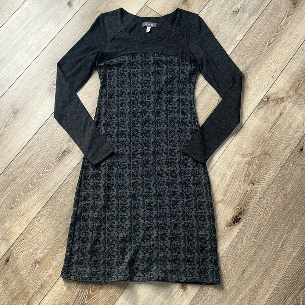 Ibex Wool Dress Juliet Providence Printed Gray Long Sleeve